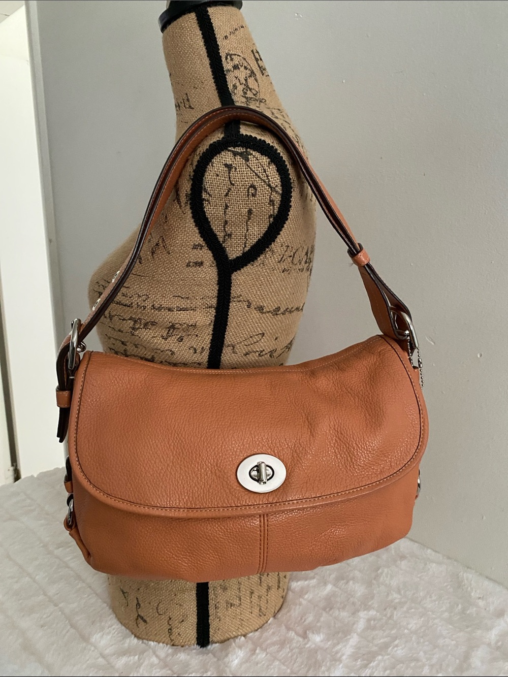 Coach Legacy Pebbled Leather Flap Convertible Shoulder Bag In Camel